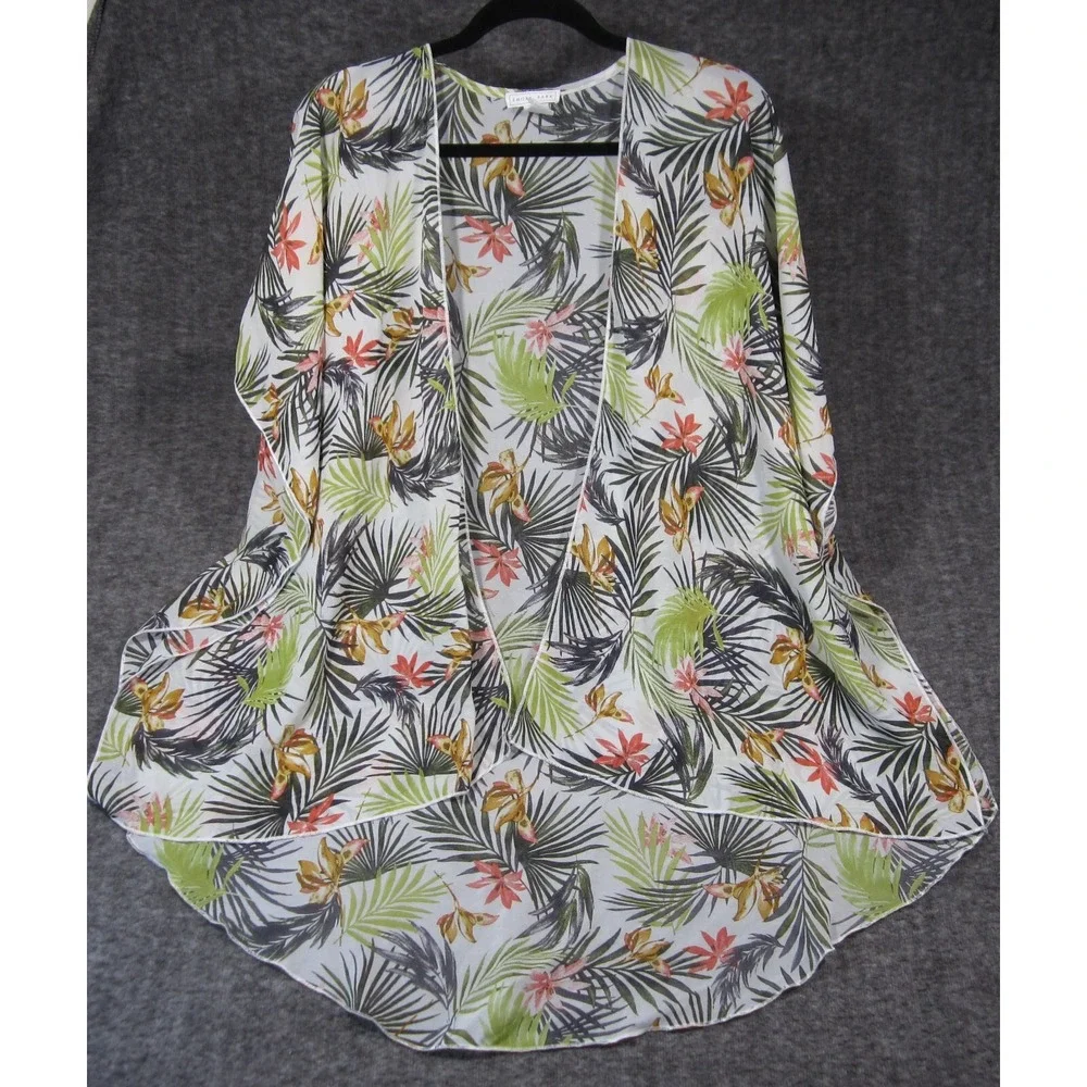 Emory Park Shawl Cover Up Womens M Green Tropical Kimono Hawaiian Boho Coastal‎